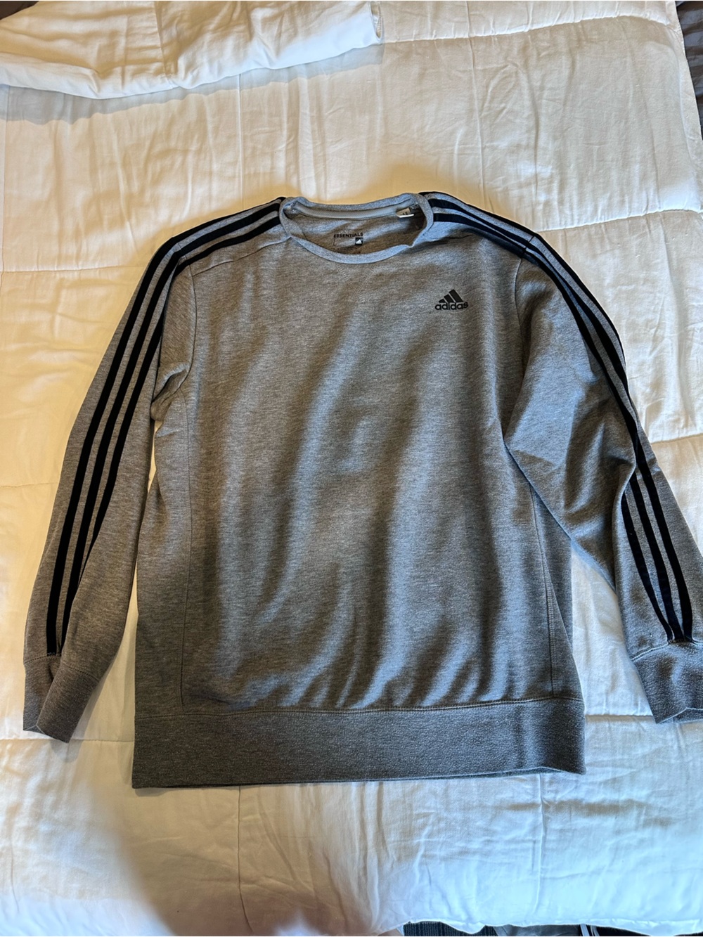adidas Gray Crewneck Sweatshirt with Black Shoulder Stripes